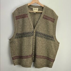 Vintage Eddie Bauer Wool Button Front Vest Fair Isle Mens XXL Grandpa Academia